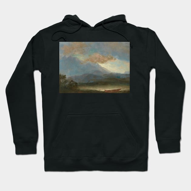 Indian Canoe at Lakeside by Albert Bierstadt Hoodie by Classic Art Stall